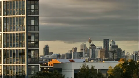 Time lapse dark clouds and Sydney cityscape 4K Stock Footage 202118196