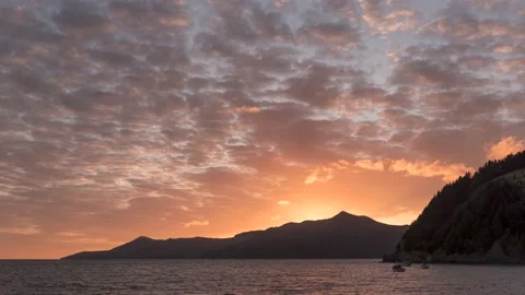 Time-lapse of dawn at French Pass in the Marlborough Sounds, New Zealand. Stock Footage 146190341