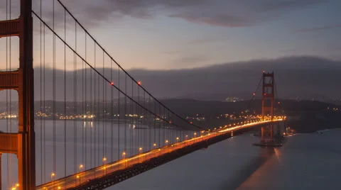 Time lapse of dawn at the Golden Gate bridge, San Francisco in the background Stock Footage 46681735