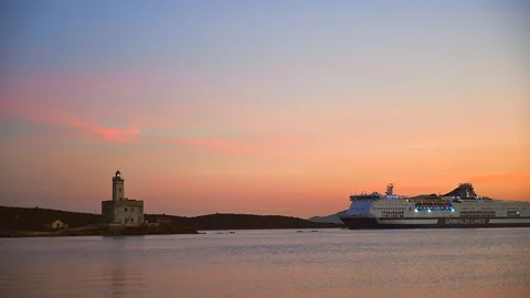 Time-lapse at dawn of the grimaldi lines ferry  Stock Footage 104367133