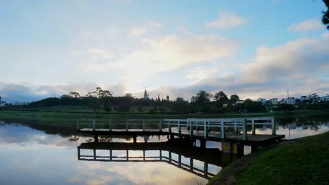 Time lapse dawn by the large lake Stock Footage 158428842