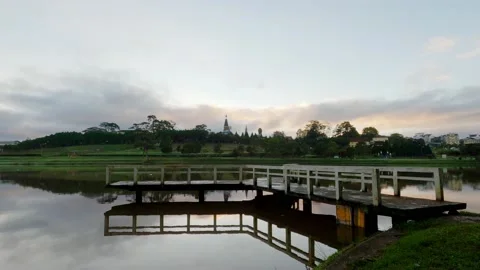Time lapse dawn by the large lake Stock Footage 158429032