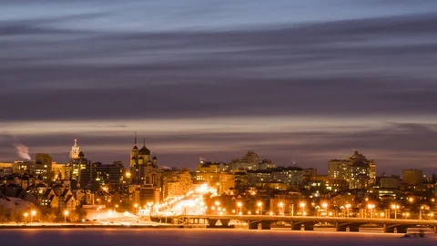 Time lapse of day changing to night in russian town at winter season Stock Footage 88330910