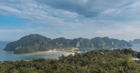 Time lapse of day clouds over the wonderful bay of Phi Phi island landscape with Stock Footage 119896353