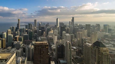 Time lapse day to night of Arial view of Chicago downtown skyscrapers Vidéo 145931217
