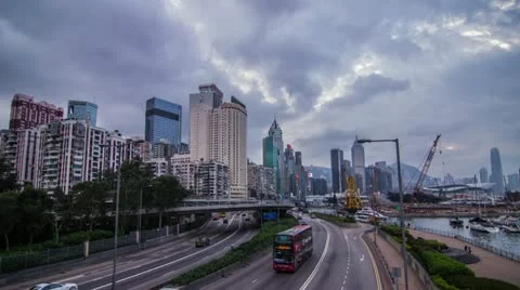 Time Lapse of Day to Night with Busy Traffic Stock Footage