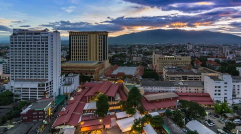 Time Lapse Day To Night Cityscape Of Chiang Mai, Thailand Stock Footage 39976831