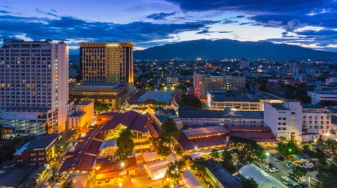 Time Lapse Day To Night Cityscape Of Chiang Mai, Thailand Stock Footage 39978487