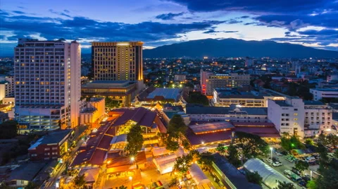 Time Lapse Day To Night Cityscape Of Chiang Mai, Thailand Stock Footage 40028555