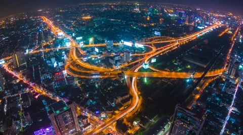 Time Lapse Day To Night Cityscape Of Bangkok City, Thailand Stock Footage 61434658