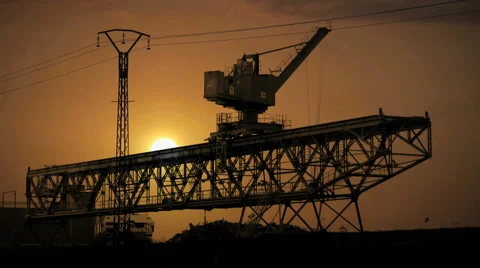 Time lapse day to night. cranes container industrial. logistics. silhouette Stock Footage 64538916