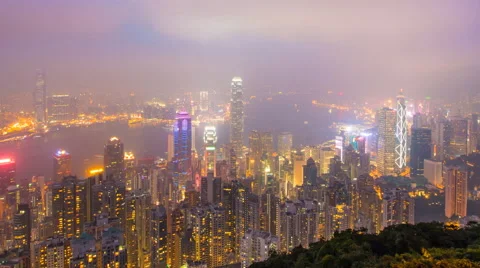 Time Lapse Day To Night Hong Kong City and Mist in Sky Stock Footage 44969787