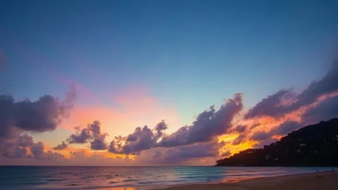 .Time lapse day to night It is at sunset that clouds float above the sea. Stock Footage 249378293