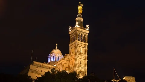 Time lapse day night notre dame de la garde Video stock 101889086