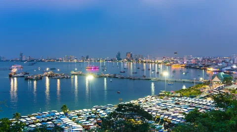 Time Lapse Day To Night Pattya City Beach Of Chonburi, Thailand Stock Footage 61967020