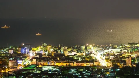 Time Lapse day to night Prachuap Khiri Khan Province city Stock Footage 74236847