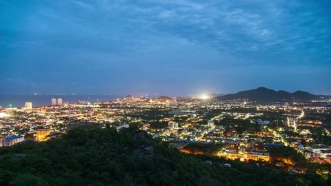 Time Lapse day to night Prachuap Khiri Khan Province city Stock Footage 74254425