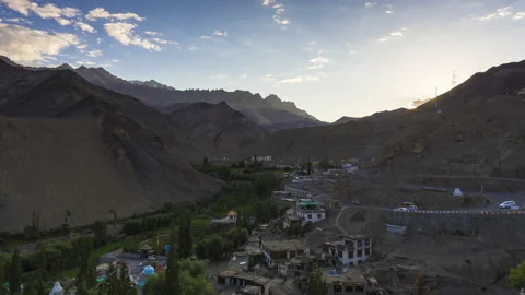 Time lapse of day to night sky in Lamayuru village in Ladakh Stock Footage 137096242