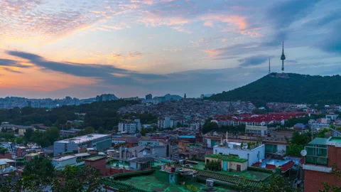 Time lapse Day to night sunset at Itaewonjeil Church in South Korea.zoom in Video stock 201410106