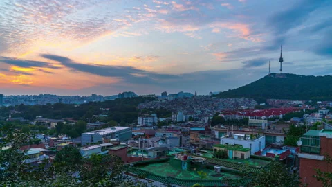 Time lapse Day to night sunset at Itaewonjeil Church in South Korea. Stock Footage 201410308
