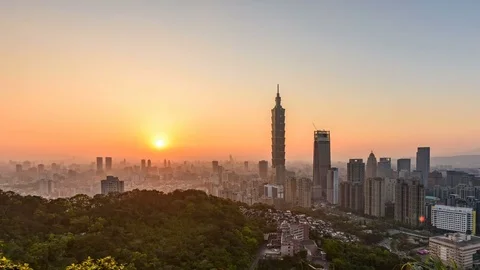 Time Lapse Day To Night Of Taipei City Skyline Taiwan Zoom Shot Video