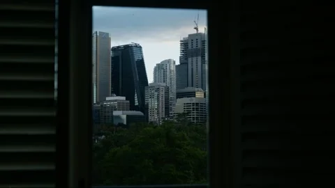 Time lapse day to night window view of skyscrapers 4K Stock-Footage 309014824
