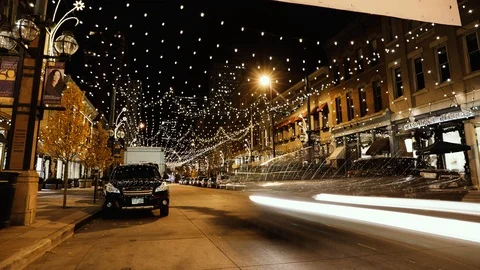 Time-lapse of Denver's Larimer Street at night in winter Stock Footage 106092522