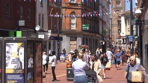 Time lapse Derby city centre with people walking England UK 4K Stock Footage 111890952