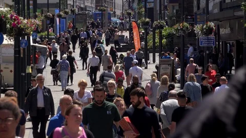 Time lapse Derby city centre with many people walking England UK 4K Stock Footage 111891253