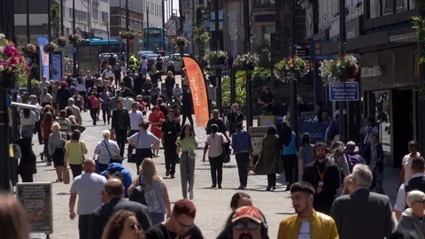 Time lapse Derby city centre people walking and traffic UK 4K Video stock 111982506