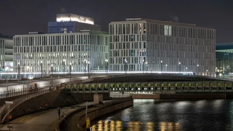 Time Lapse Of Desing Office Berlin Humboldthafen Building Modern Architecture Video stock 145501756