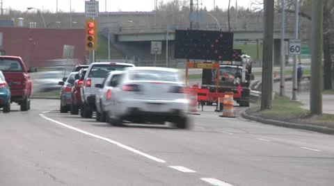 Time-lapse, detour on city roadway Stock Footage