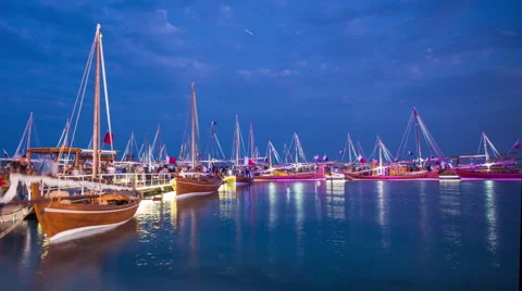 Time-lapse dhows  from blue hour to dark Stock Footage 57286763