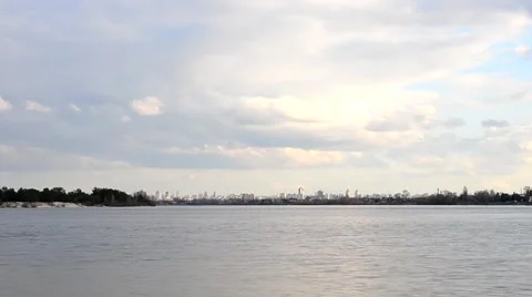Time lapse of Dnieper river and Obolon district of Kiev Stock Footage 49225878