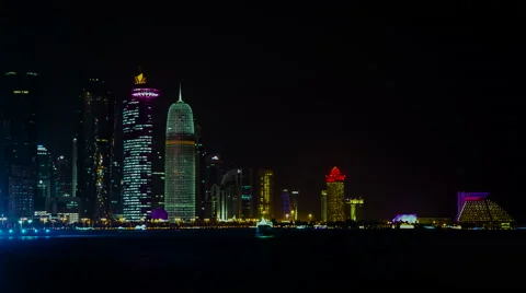 Time-lapse Doha at night extreme long shot Stock Footage 56004880