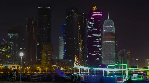 Time-lapse Doha at night Medium Stock Footage 56009863