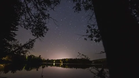 Time lapse dolly motion of stars moving above a lake in canada Stock Footage 79699310