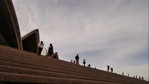 Time lapse dolly tourists on steps of Sydney Opera House 4K Stock Footage 248008158