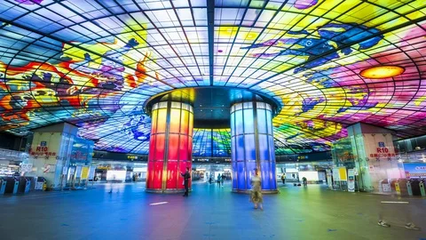 Time lapse of The Dome of Light in Formosa Boulevard Station in Kaohsiung Taiwan Stock Footage 124189495