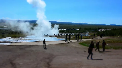 Time lapse of the double eruption of Geysir, the biggest active geyser, Iceland Stock Footage 33787889