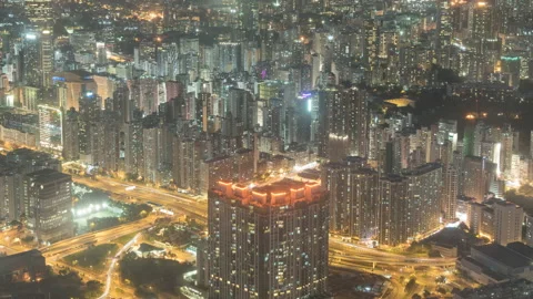 Time lapse of downtown district of Hong Kong city from day to night Stock Footage 154304635