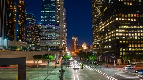 Time Lapse of downtown LA or Los Angeles city skyline from day into night Video stock 122224939