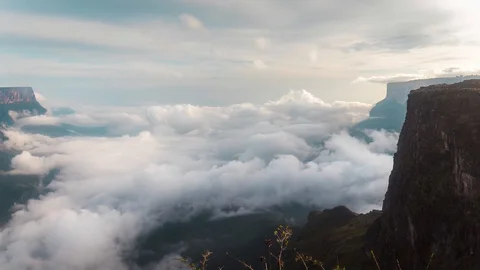 TIME LAPSE Dramatic Cloud Formations Between Roraima Tepui and Kukenan Stock Footage 128260844