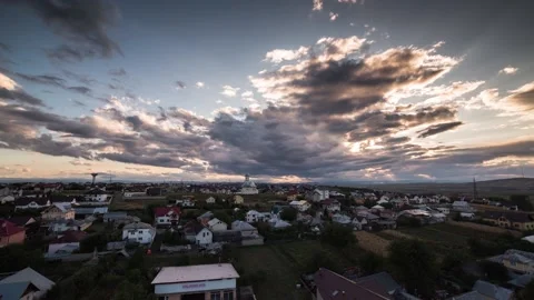 Time lapse of dramatic clouds after an autumn rain in a medieval city Stock Footage 233686402