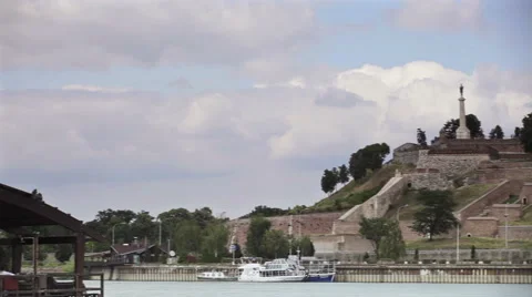 Time lapse of dramatic fast moving clouds over Belgrade with river Sava Stock Footage 56857244