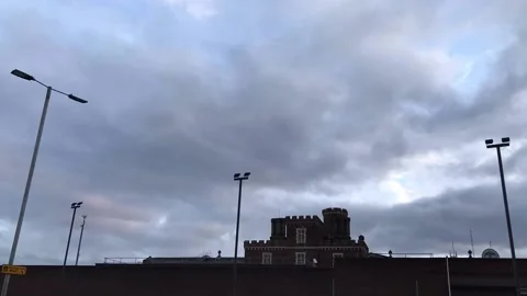 Time-lapse of Dramatic Fast sky over Reading Prison Stock Footage 142571772