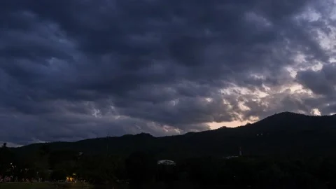 Time lapse of Dramatic sky with dark clouds and the mountains in dusk. Stock Footage 155327639