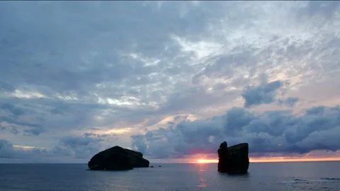 Time Lapse of Dramatic Sunset Above Atlantic Ocean in Azores Islands Stock Footage 209422447