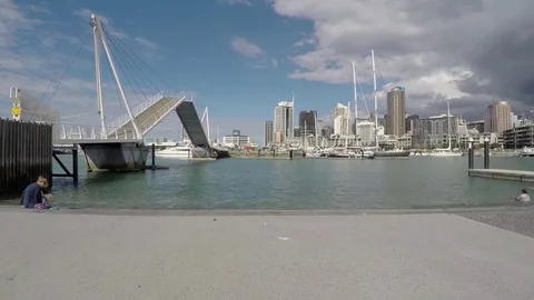 Time-lapse of draw bridge at Auckland's Viaduct Harbour Video stock 83959595