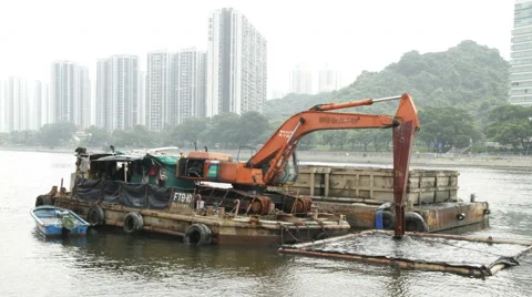 Time lapse of dredger dredging on the Shing Mun Rive Stock Footage 65021344